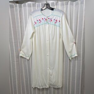 Vintage Robe Dressing Gown‎ House Dress Housecoat Embroidered 100% Nylon Size M